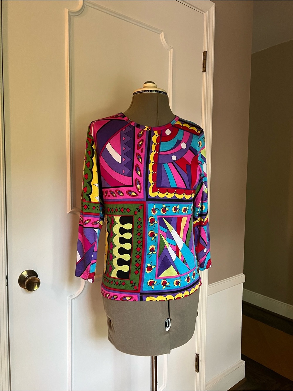 Colorblock Geometric Long Sleeve Tee - Multi